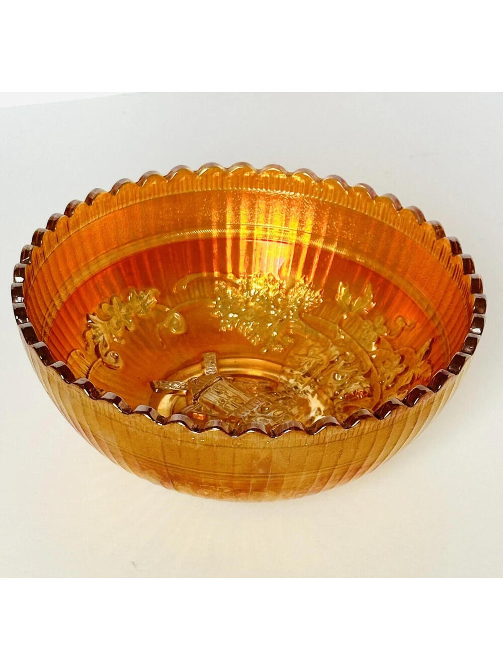 Imperial Windmill Marigold Carnival Glass Bowl Iridescent Sawtooth Edge